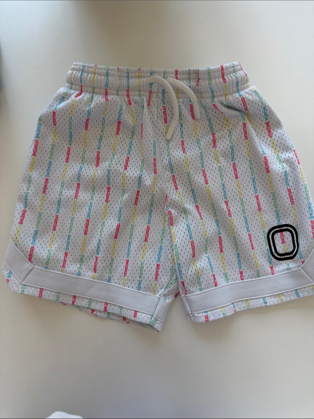Overtime Kids White Mesh Athletic Shorts with Multicolor Stripe Print